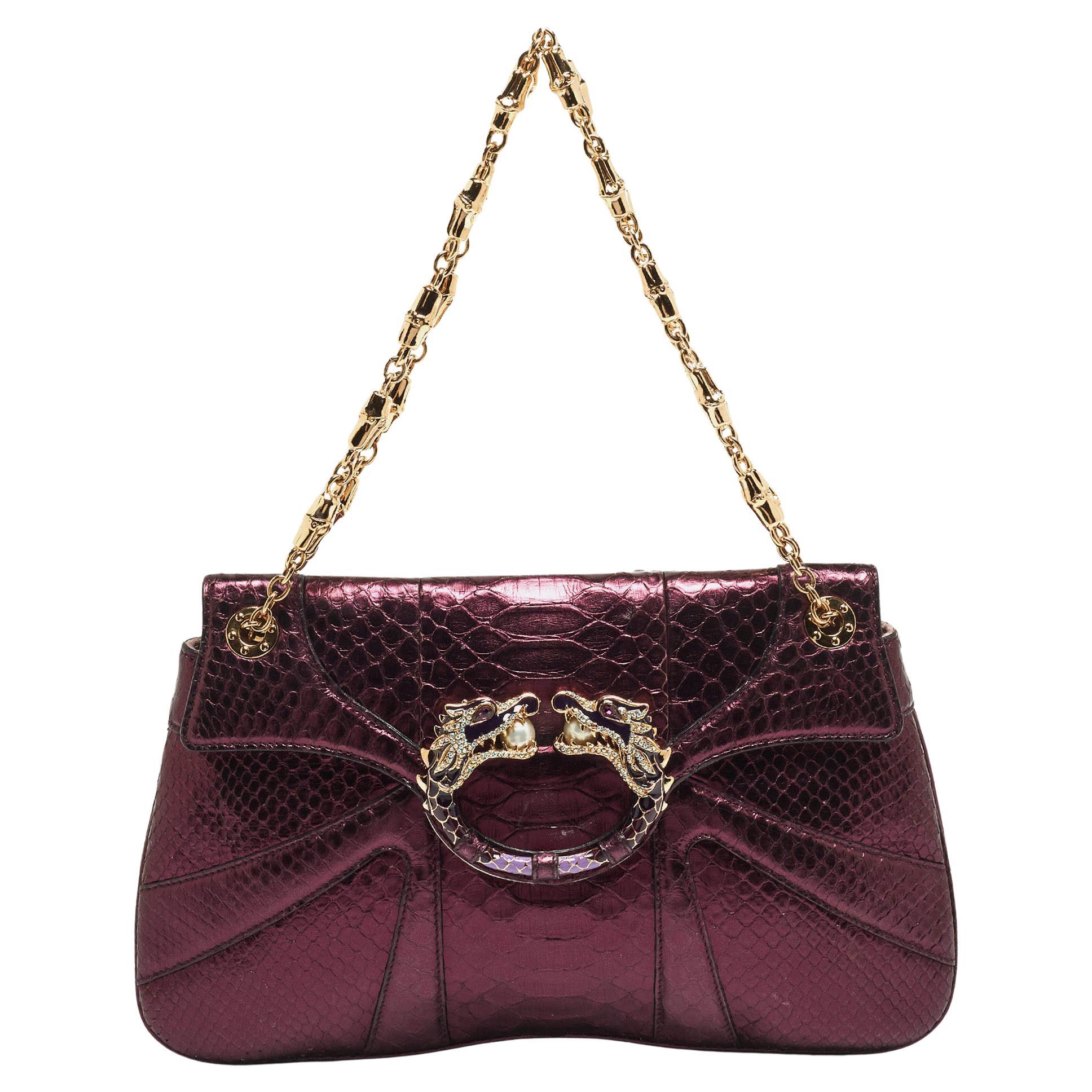 Gucci Purple Snakeskin Limited Edition Crystals Tom Ford Dragon Shoulder Bag