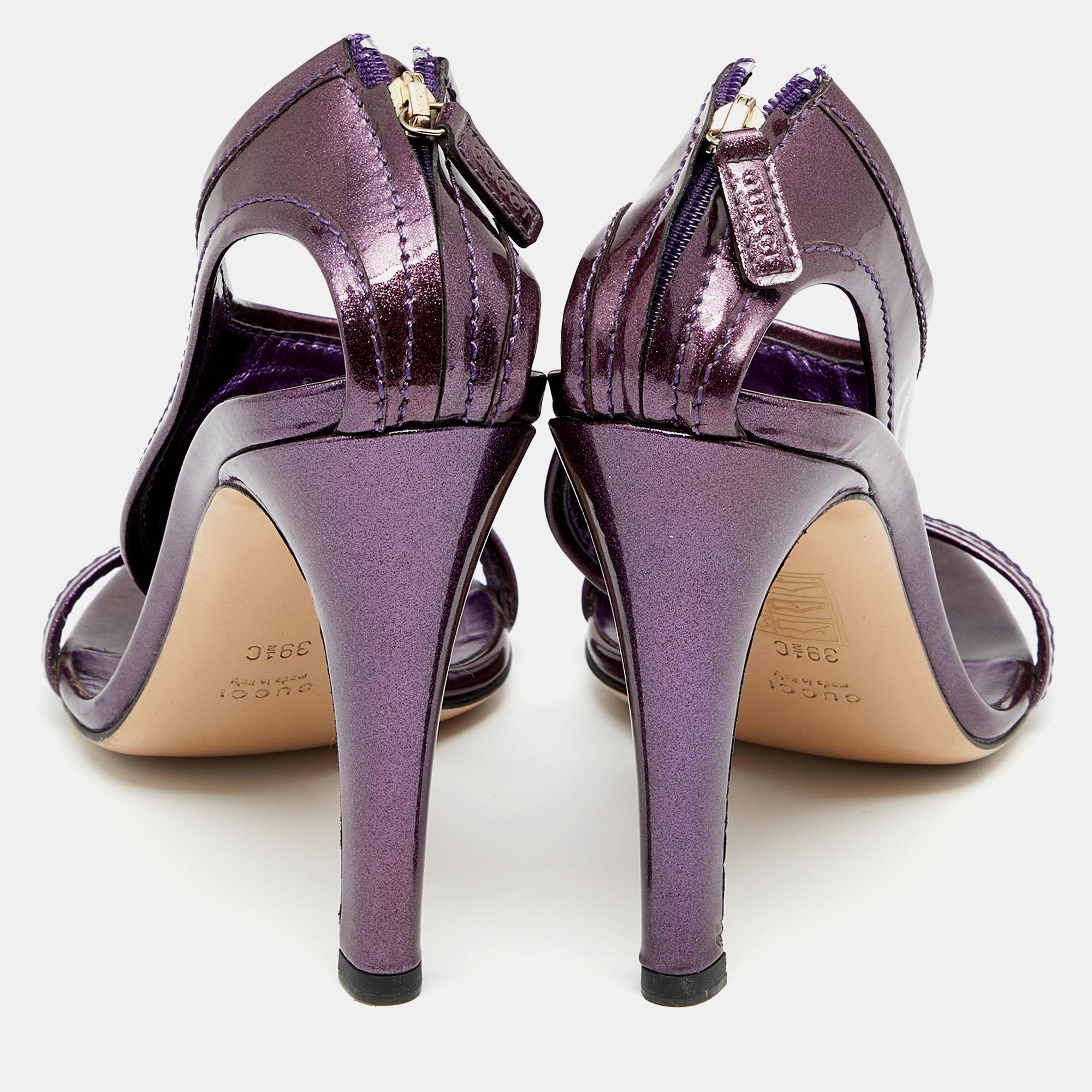 Women's Gucci Purple Speckling Patent Leather Interlocking G Ankle Strap Sandals Size 39