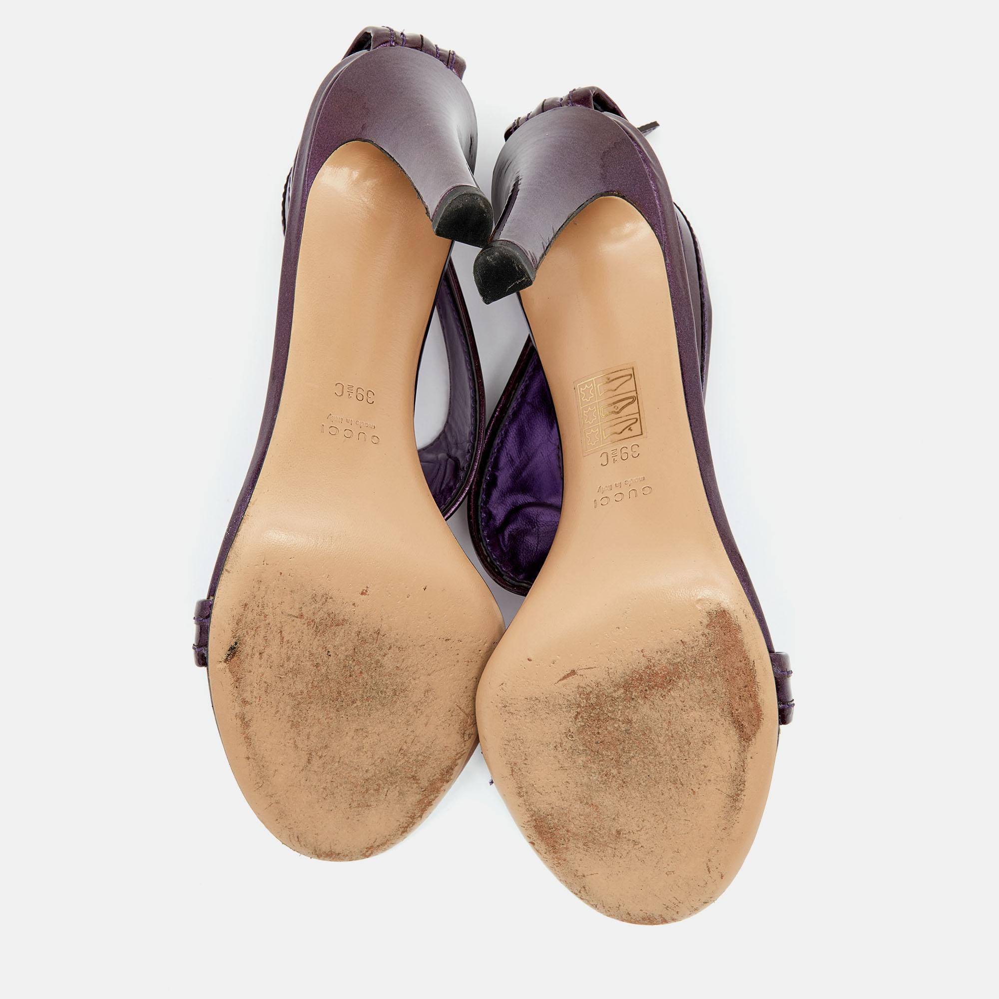 Gucci Purple Speckling Patent Leather Interlocking G Ankle Strap Sandals Size 39 1