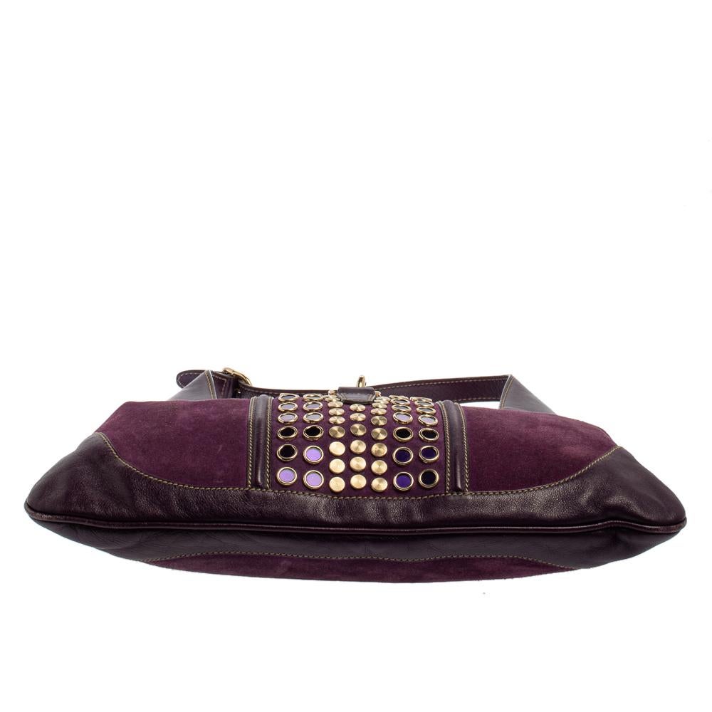 Women's Gucci Purple Suede and Leather Embellished Jackie O Bouvier Hobo