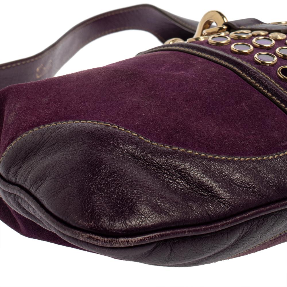 Gucci Purple Suede and Leather Embellished Jackie O Bouvier Hobo 2