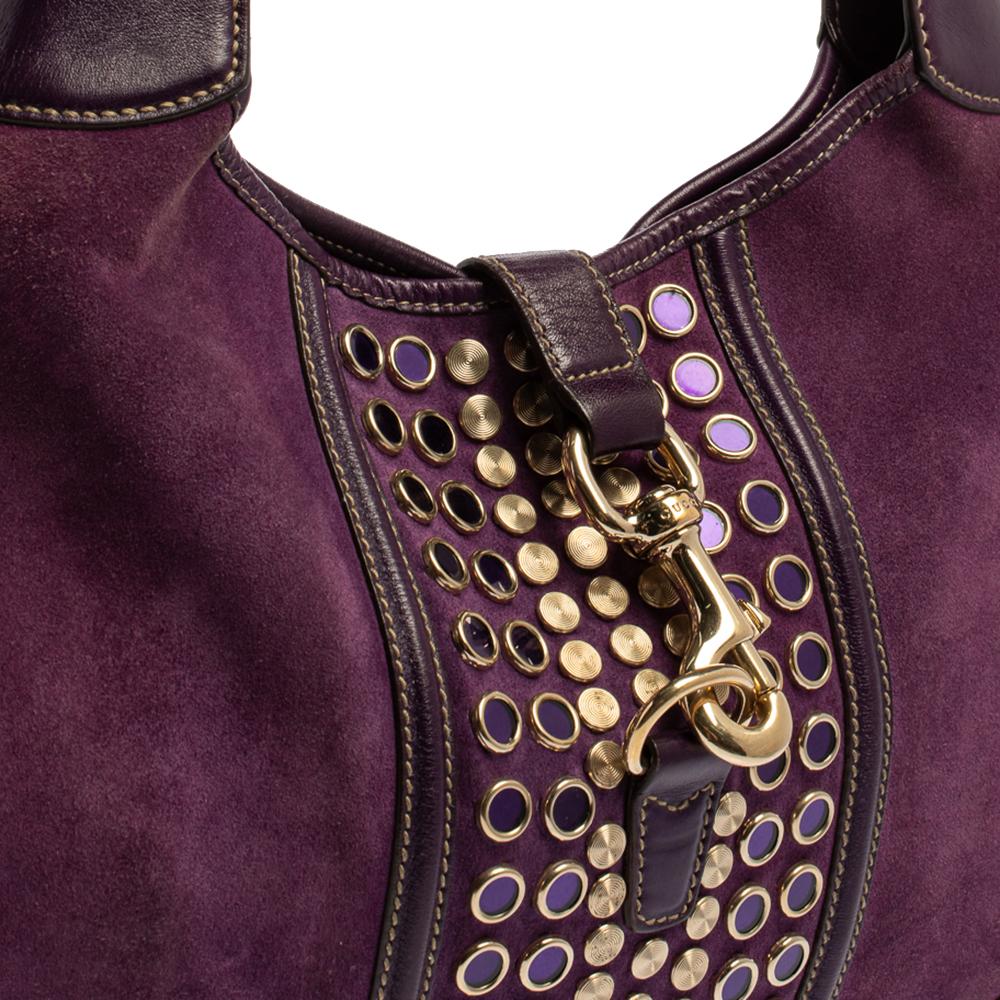 Gucci Purple Suede and Leather Embellished Jackie O Bouvier Hobo 3