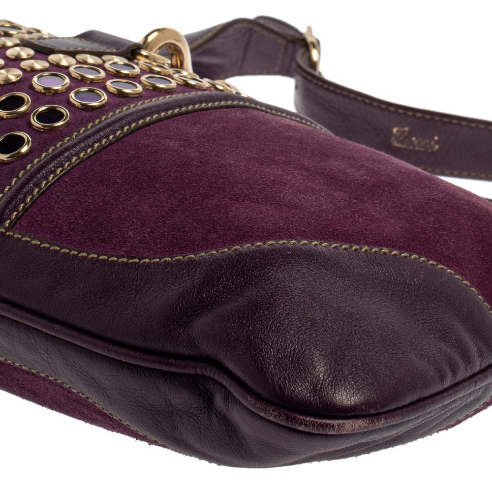 Gucci Purple Suede and Leather Embellished Jackie O Bouvier Hobo 4