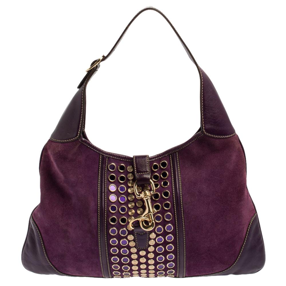Gucci Purple Suede and Leather Embellished Jackie O Bouvier Hobo
