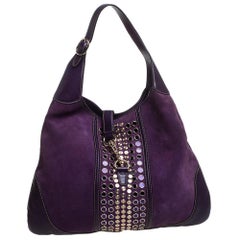 Gucci Purple Suede and Leather Embellished Large Jackie O' Bouvier Hobo