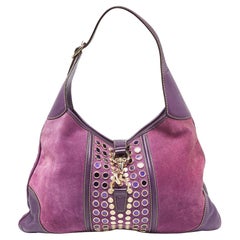 Gucci Purple Suede and Leather Studded Jackie O Bouvier Hobo