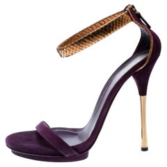Gucci Purple Suede And Metallic Python Kelis Ankle Strap Sandals Size 41