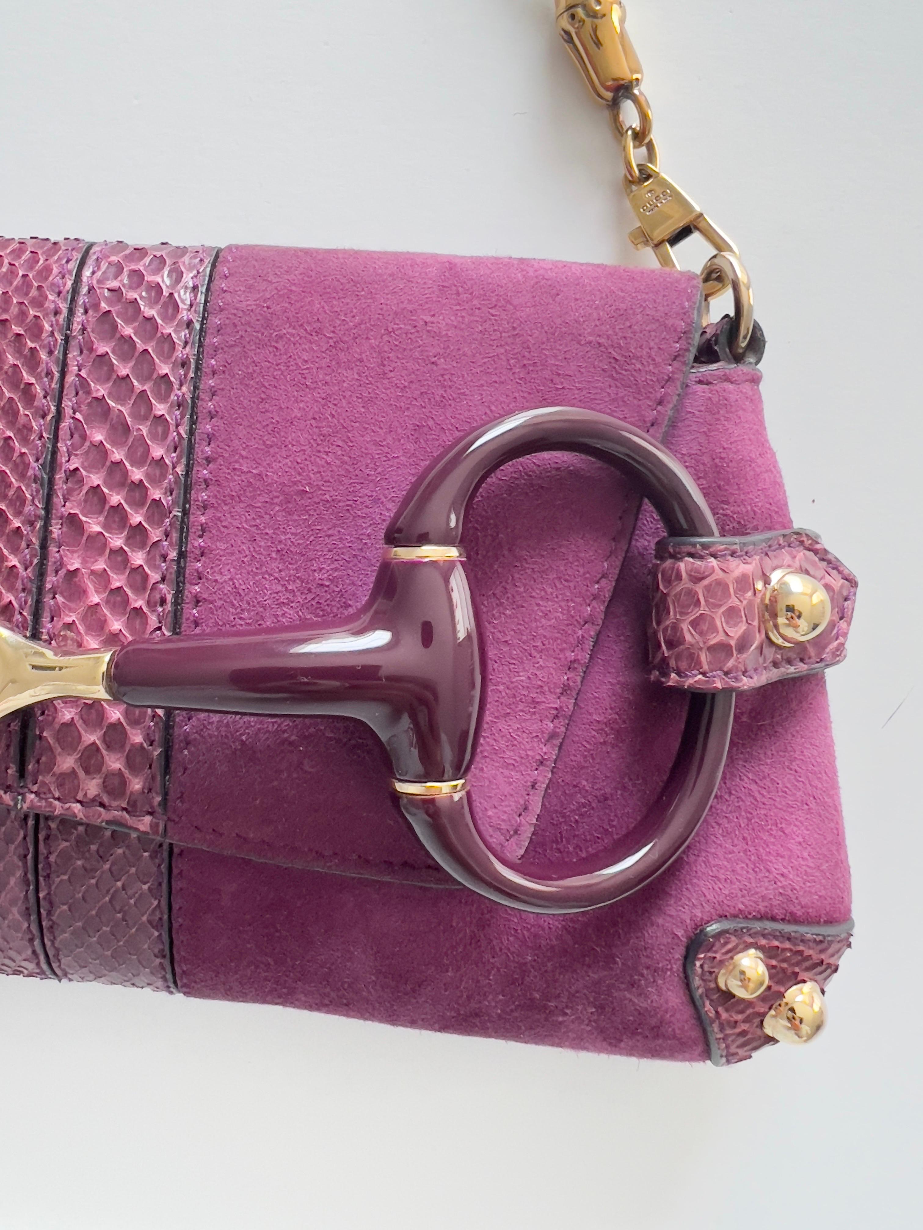 GUCCI Purple Suede And Snakeskin Horsebit Clutch Bag For Sale 3