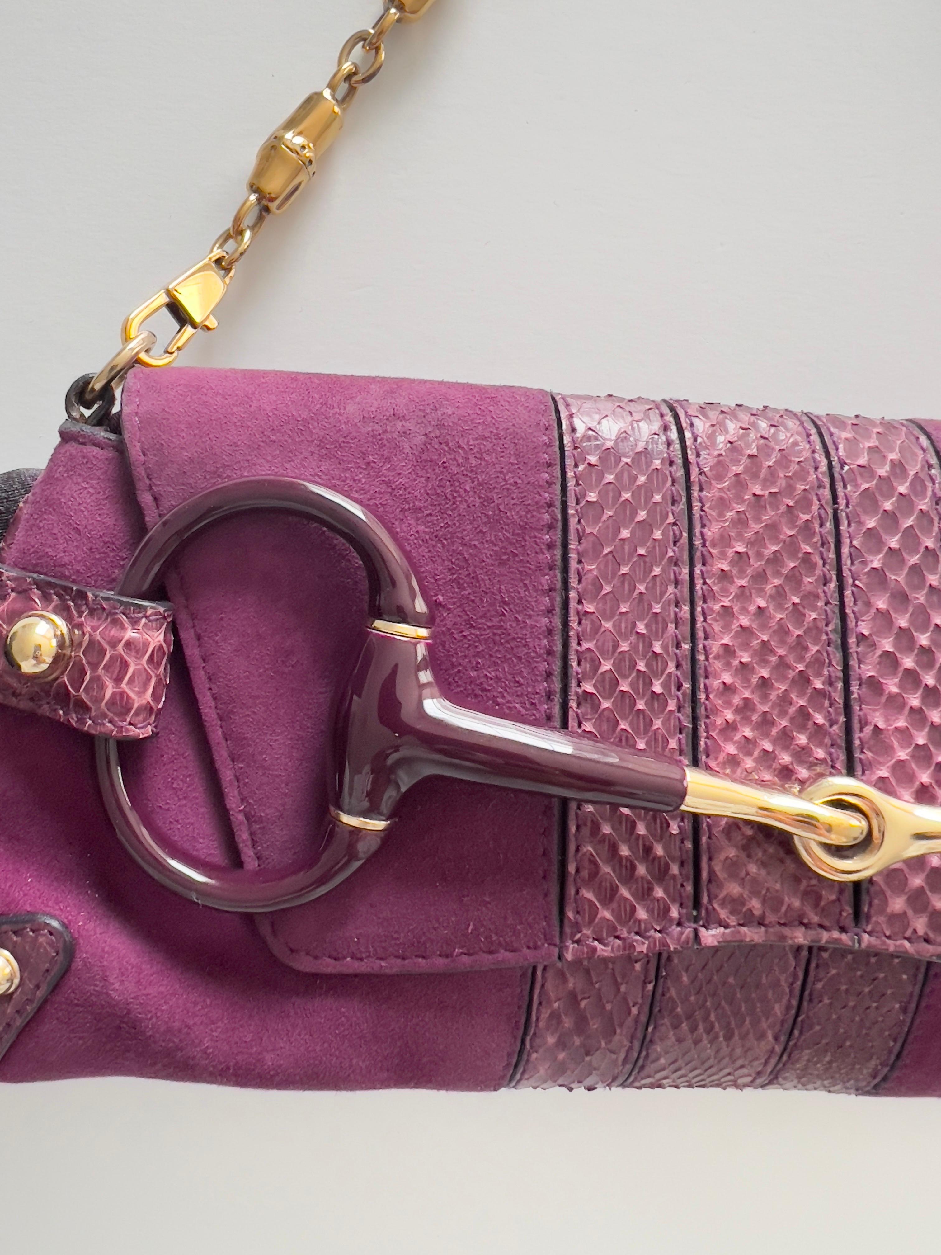 GUCCI Purple Suede And Snakeskin Horsebit Clutch Bag For Sale 5
