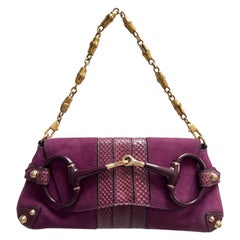 GUCCI Purple Suede And Snakeskin Horsebit Clutch Bag