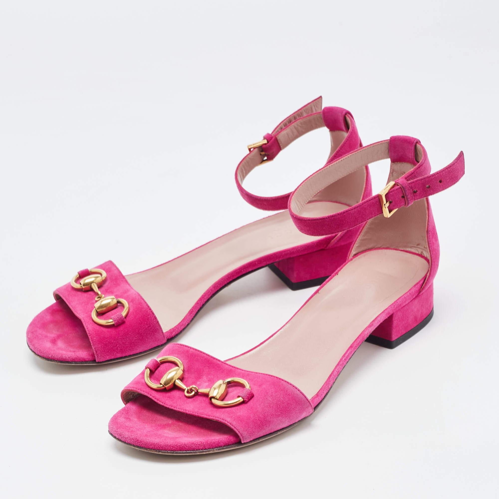 Women's Gucci Purple Suede Horsebit Ankle Strap Sandals Size 36.5 For Sale