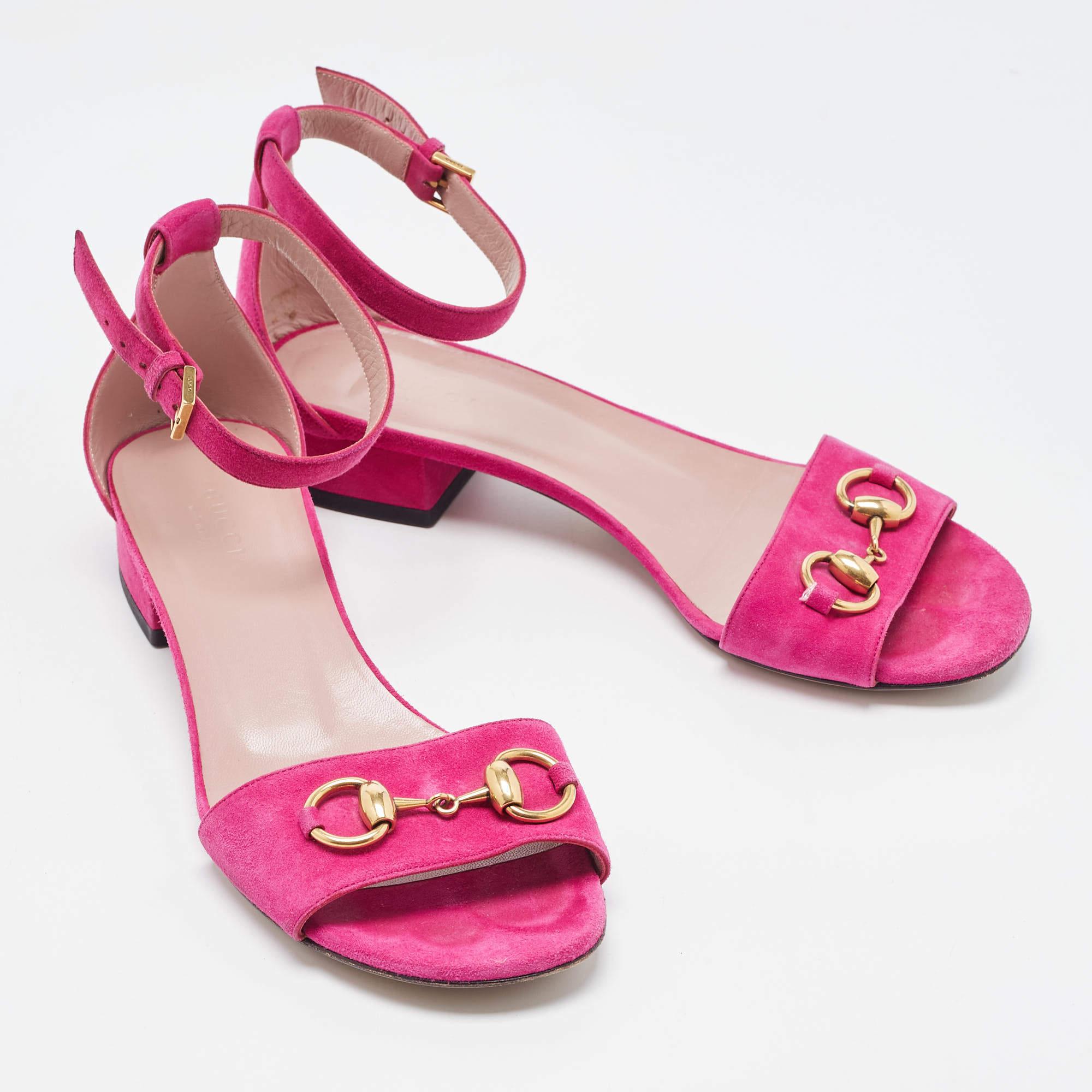 Gucci Purple Suede Horsebit Ankle Strap Sandals Size 36.5 For Sale 1