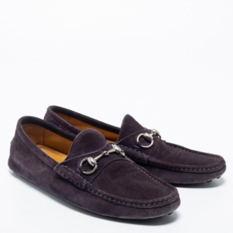 Gucci Purple  Suede Horsebit Slip On  Loafers Size  42 For Sale 1
