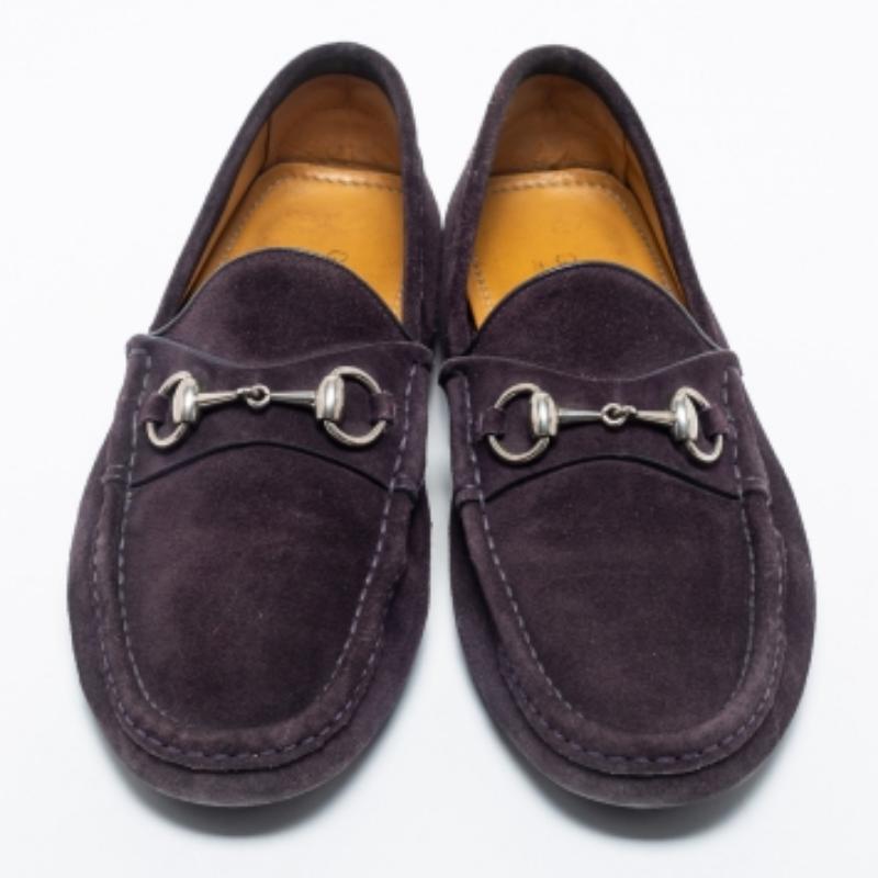 Gucci Purple  Suede Horsebit Slip On  Loafers Size  42 For Sale 2