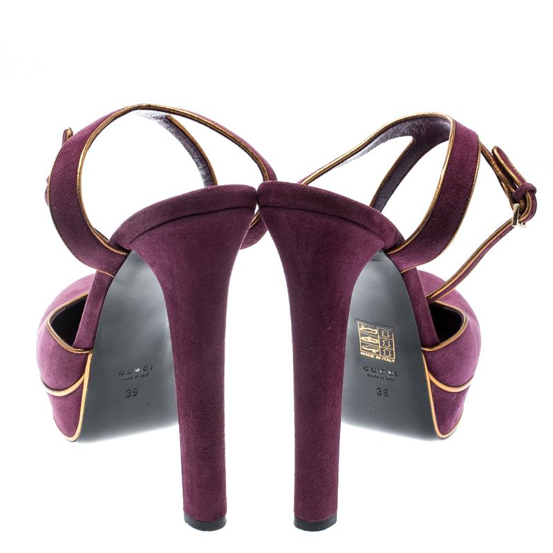 Gucci Purple Suede Huston Ankle Strap Platform Sandals Size 39 In Good Condition In Dubai, Al Qouz 2