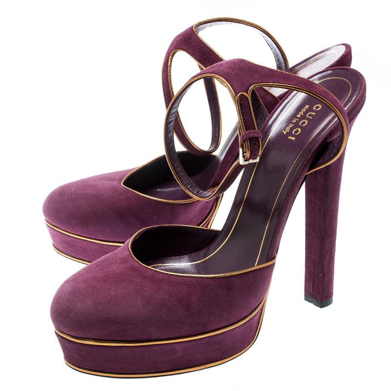 Women's Gucci Purple Suede Huston Ankle Strap Platform Sandals Size 39