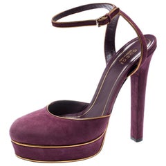 Gucci Purple Suede Huston Ankle Strap Platform Sandals Size 39