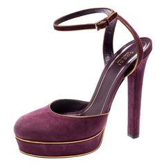 Gucci Purple Suede Huston Ankle Strap Platform Sandals Size 39