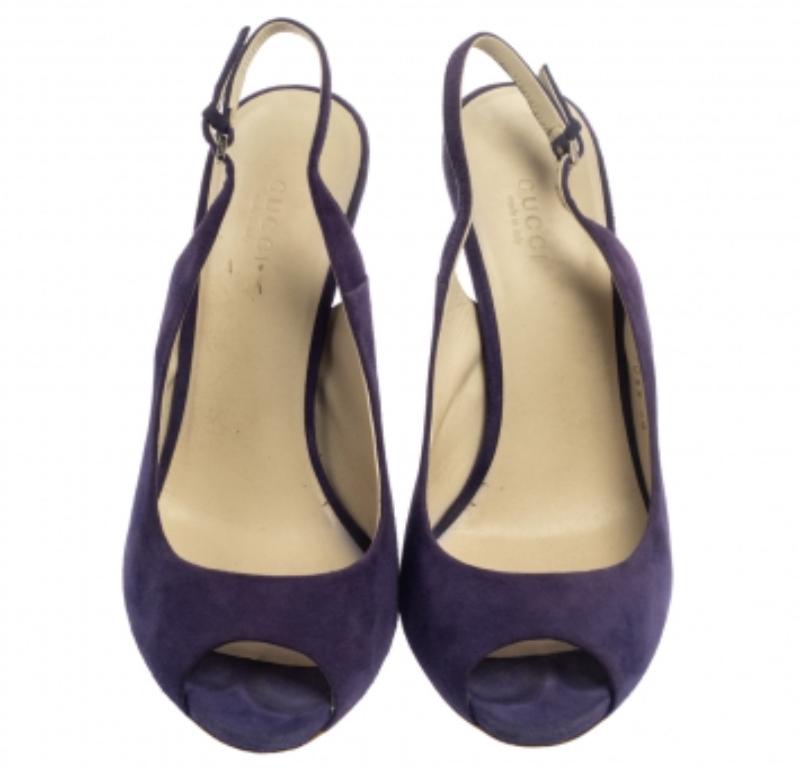 Black Gucci Purple Suede Peep Toe Slingback Sandals Size 38 For Sale