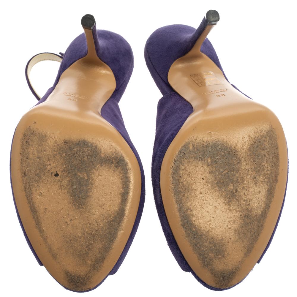 Black Gucci Purple Suede Peep Toe Slingback Sandals Size 38 For Sale