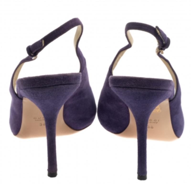 Gucci Purple Suede Peep Toe Slingback Sandals Size 38 For Sale 1