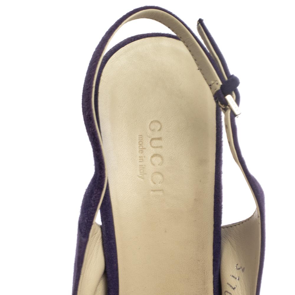 Women's Gucci Purple Suede Peep Toe Slingback Sandals Size 38 For Sale