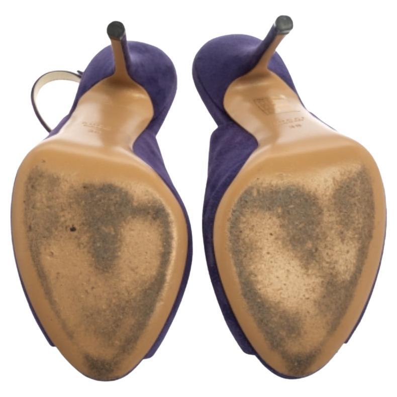 Gucci Purple Suede Peep Toe Slingback Sandals Size 38 For Sale 2