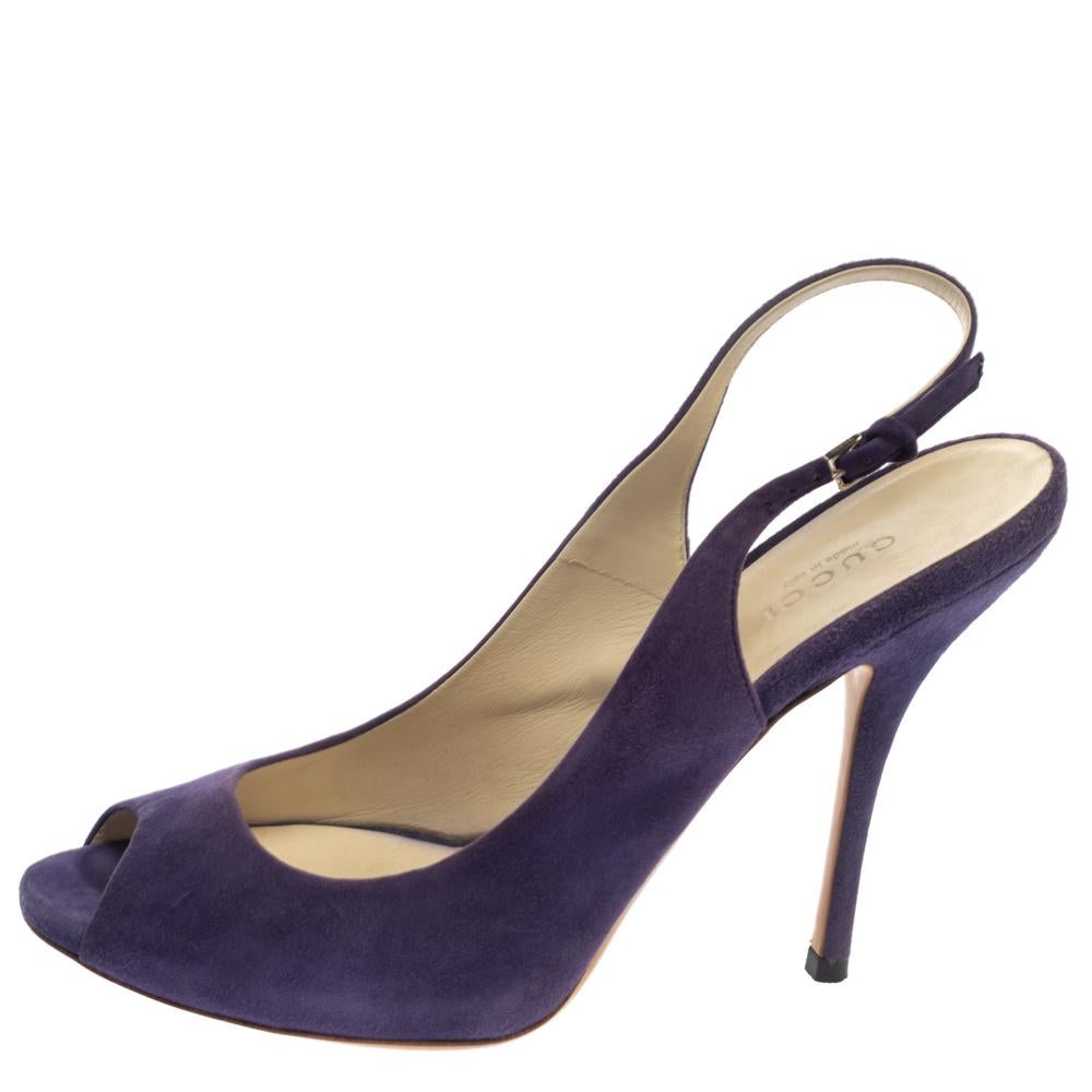 Gucci Purple Suede Peep Toe Slingback Sandals Size 38 For Sale 1