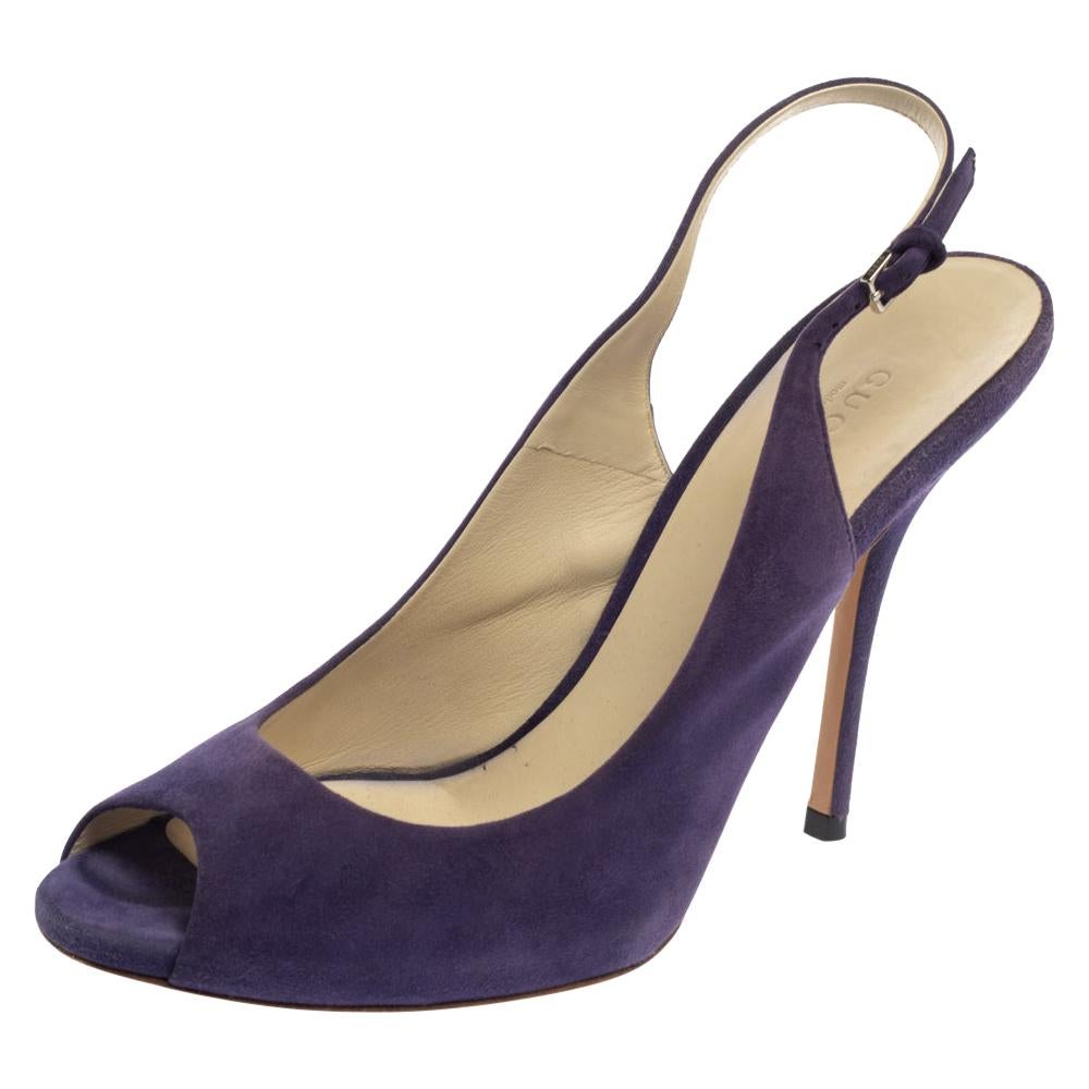 Gucci Purple Suede Peep Toe Slingback Sandals Size 38 For Sale