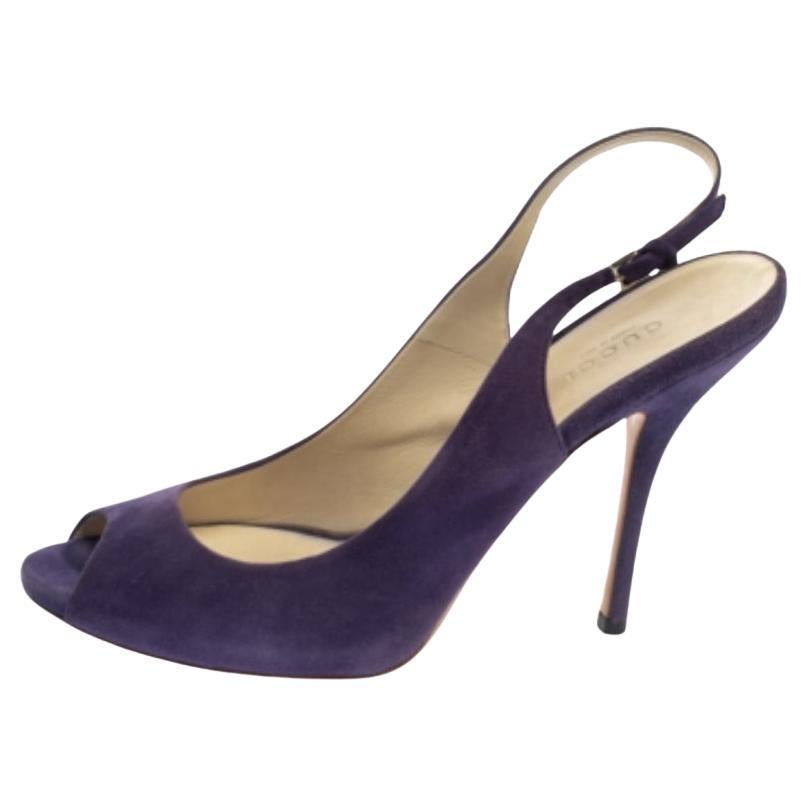 Gucci Purple Suede Peep Toe Slingback Sandals Size 38 For Sale