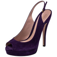 Gucci Purple Suede Peep Toe Slingback Sandals Size 40