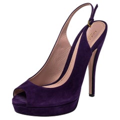 Gucci Lila Wildleder Peep Toe Slingback Sandalen Größe 40