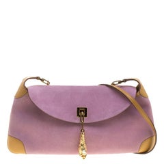 Gucci Purple/Tan Suede and Leather Tiger Charm Shoulder Bag