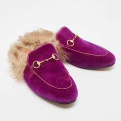 Gucci Purple Velvet and Fur Princetown Mules Size 39