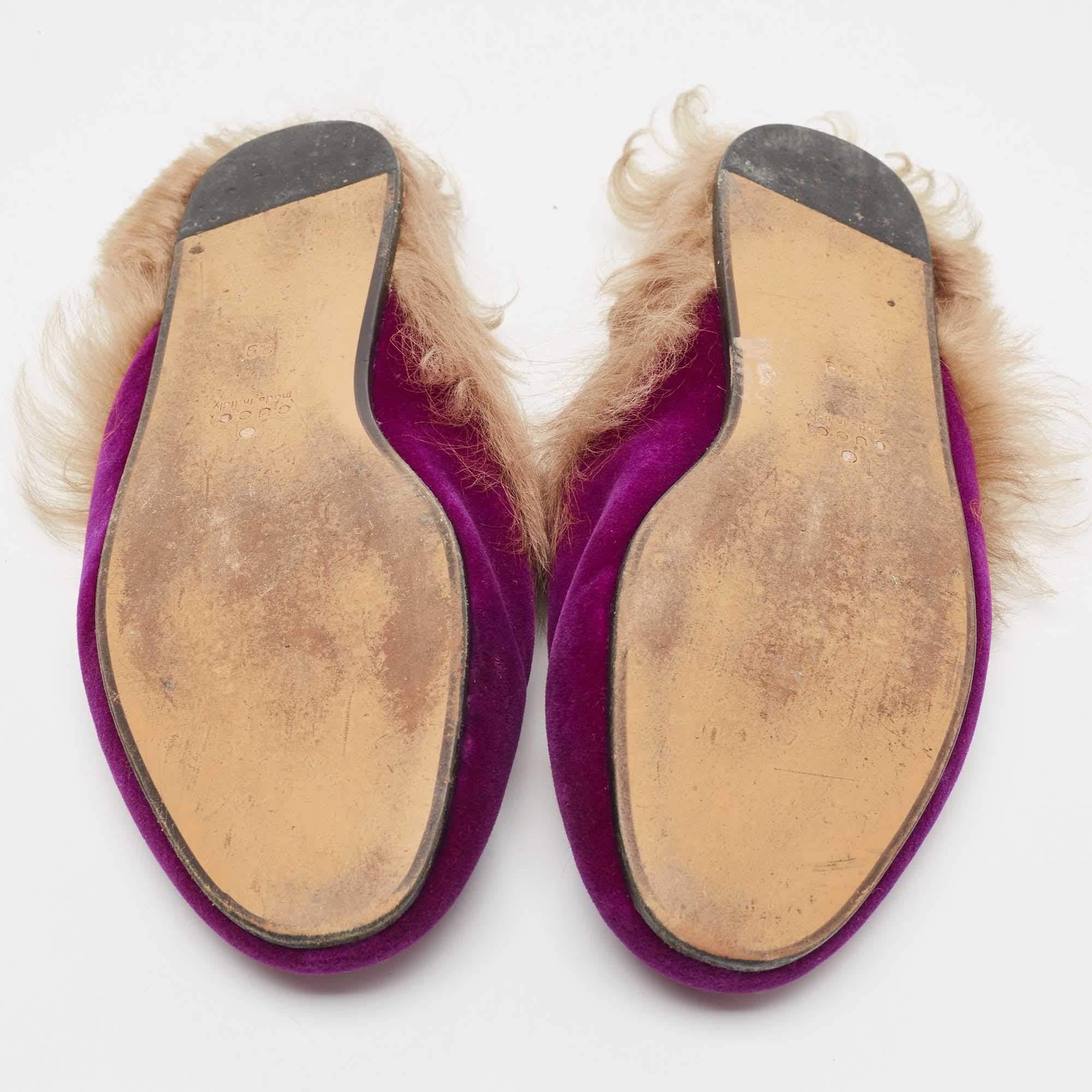 Gucci Purple Velvet and Fur Princetown Mules Size 39 For Sale 4