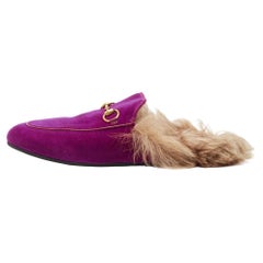 Used Gucci Purple Velvet and Fur Princetown Mules Size 39