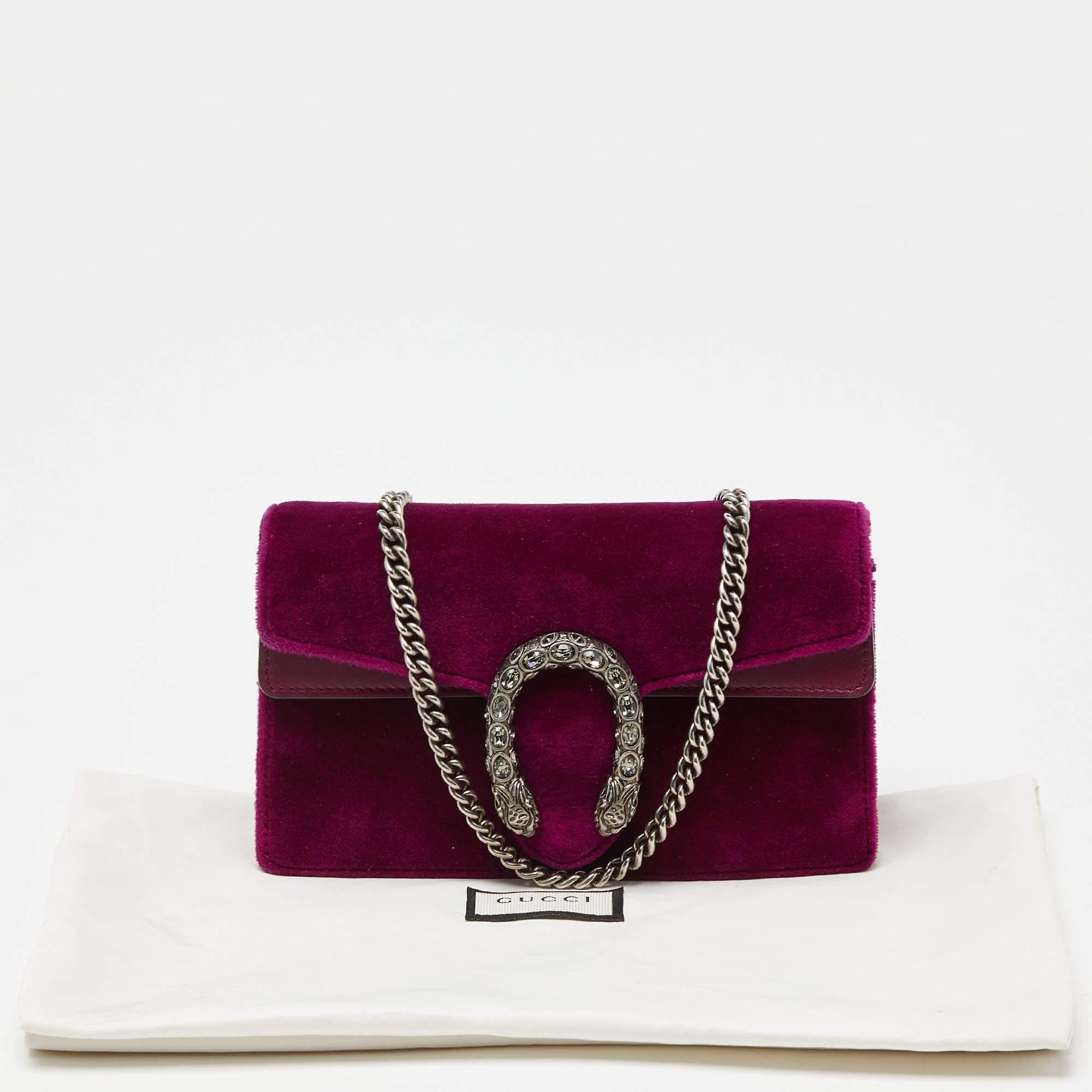 Gucci Super mini sac à chaîne Dionysus en velours et cuir violet en vente 7