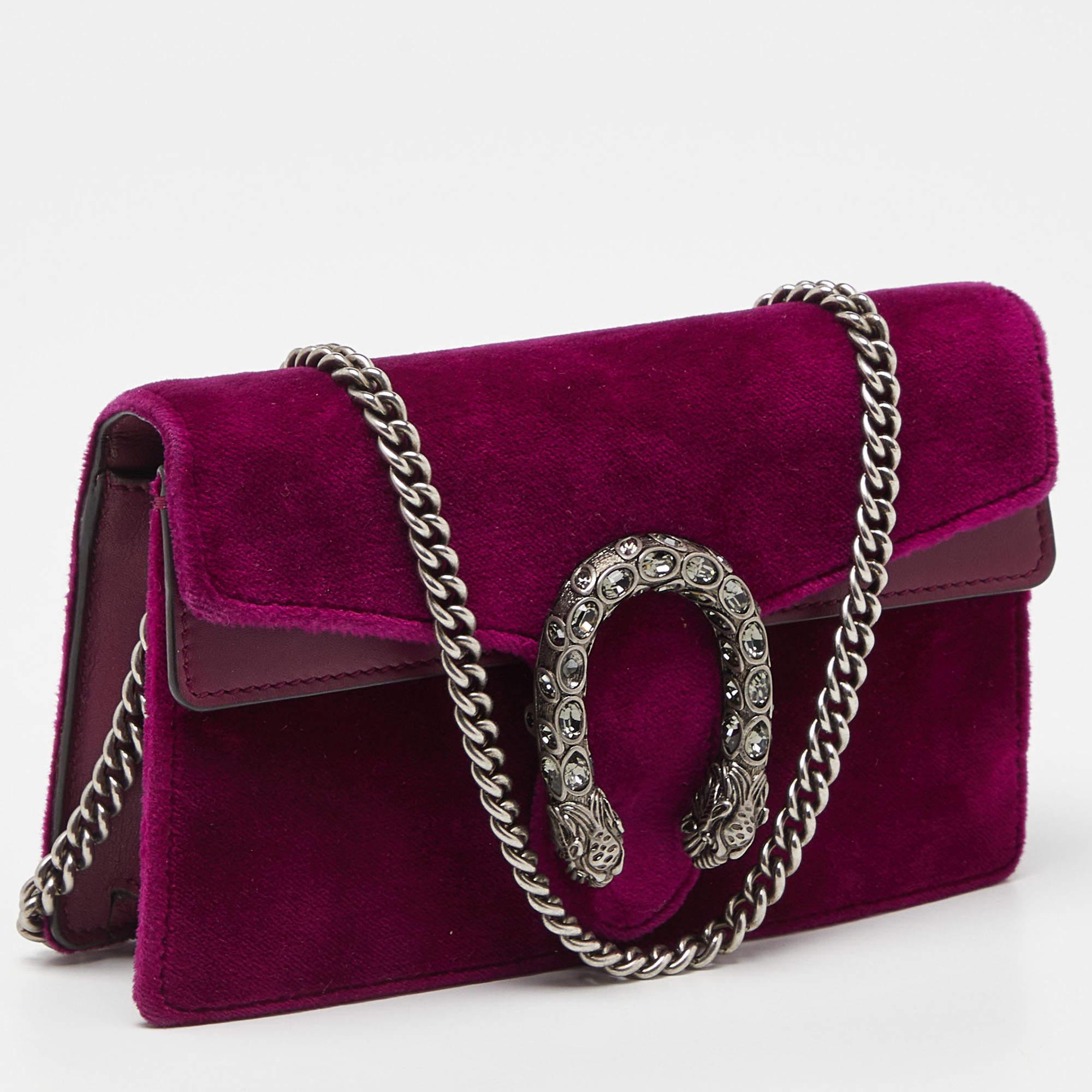 Gucci Purple Velvet and Leather Super Mini Dionysus Chain Bag In Good Condition In Dubai, Al Qouz 2