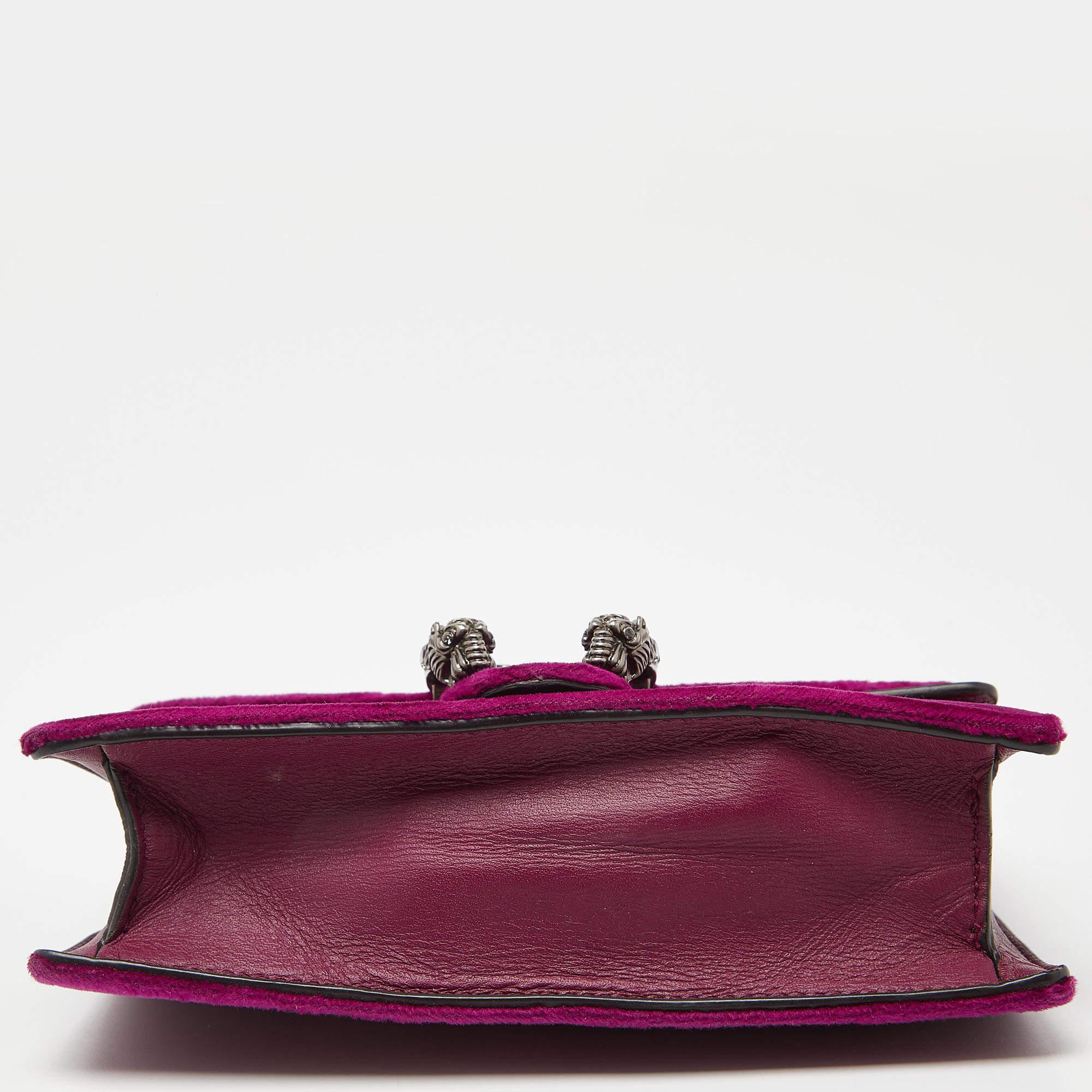 Gucci Super mini sac à chaîne Dionysus en velours et cuir violet en vente 3