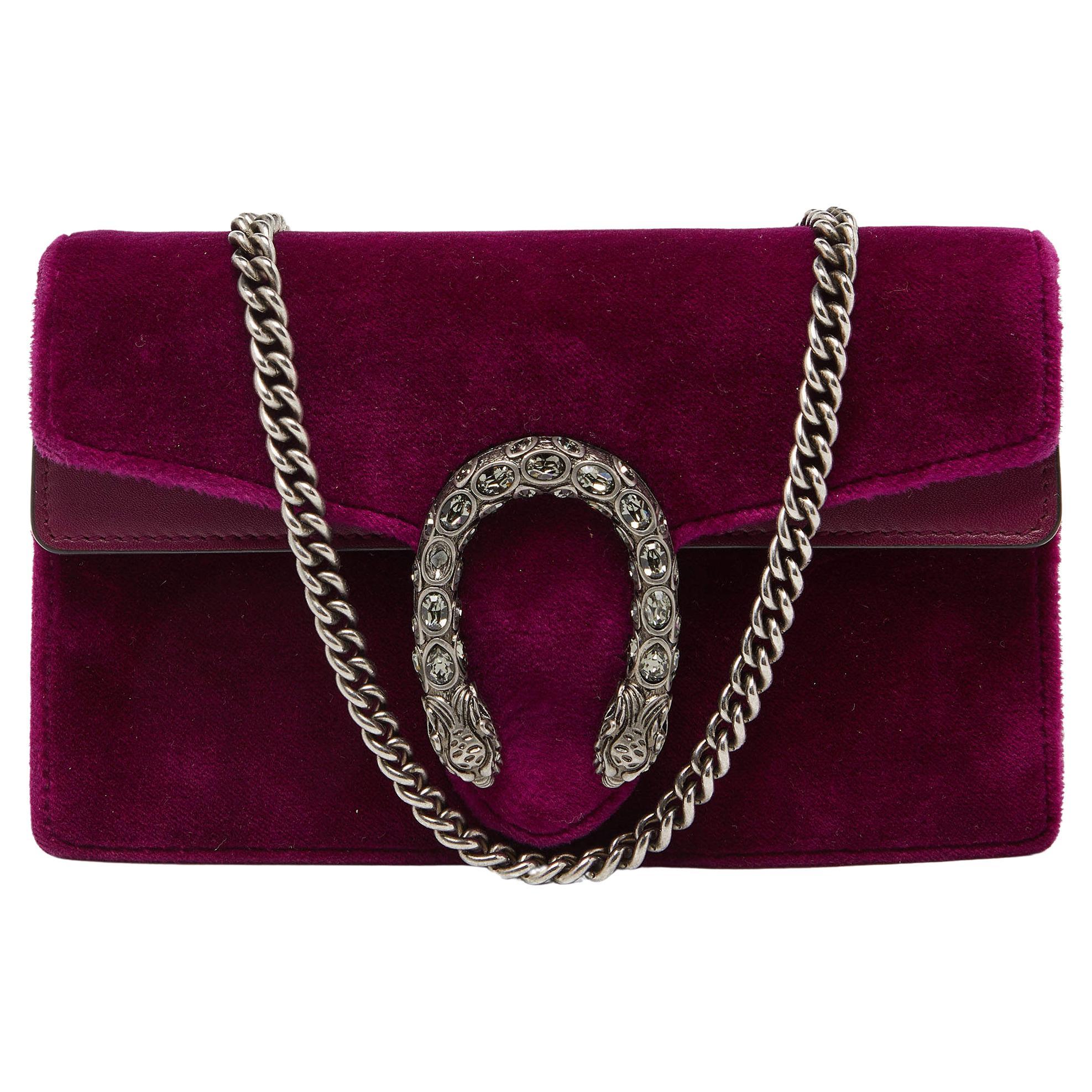 Gucci Super mini sac à chaîne Dionysus en velours et cuir violet en vente