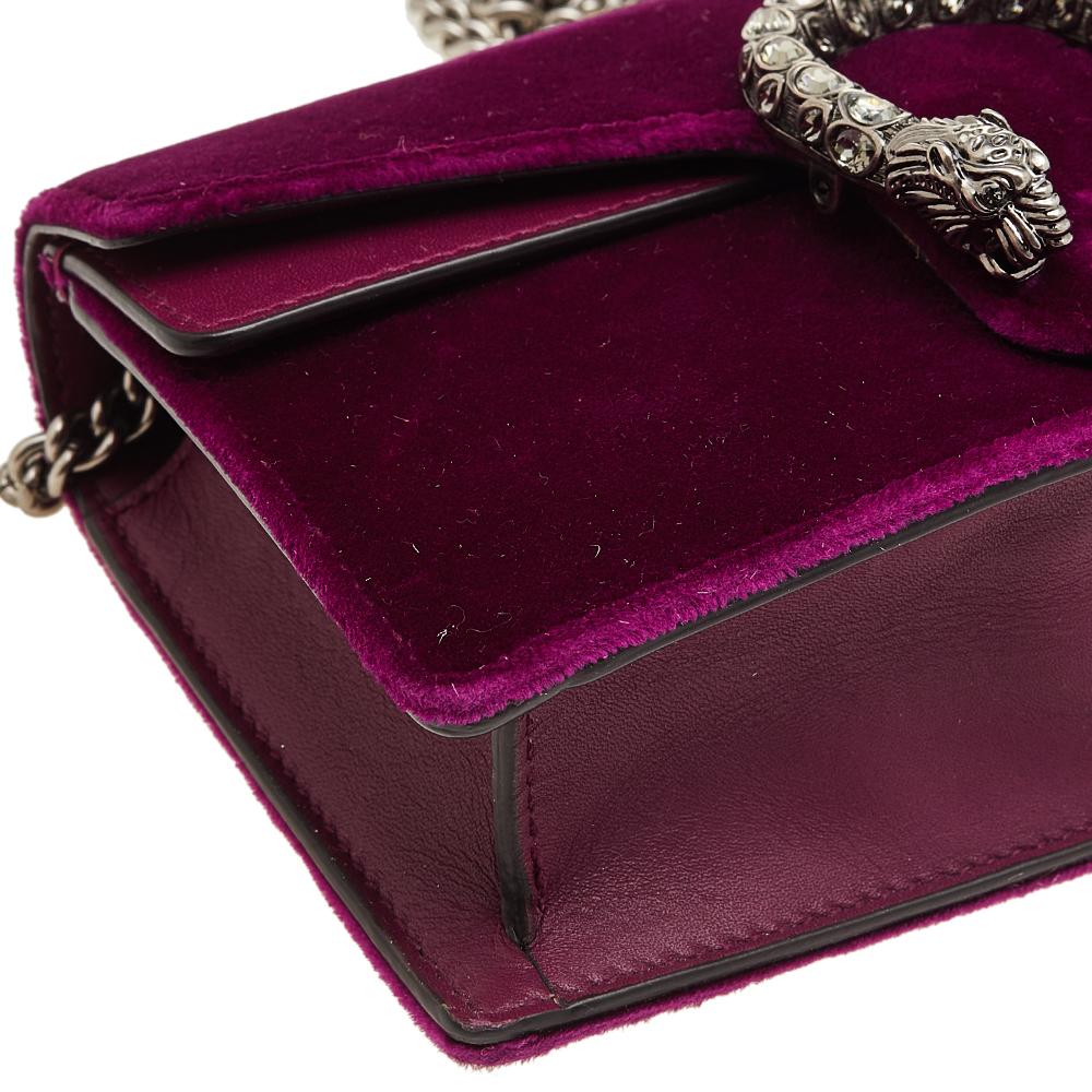 Gucci Purple Velvet and Leather Super Mini Dionysus Crossbody Bag In Good Condition In Dubai, Al Qouz 2