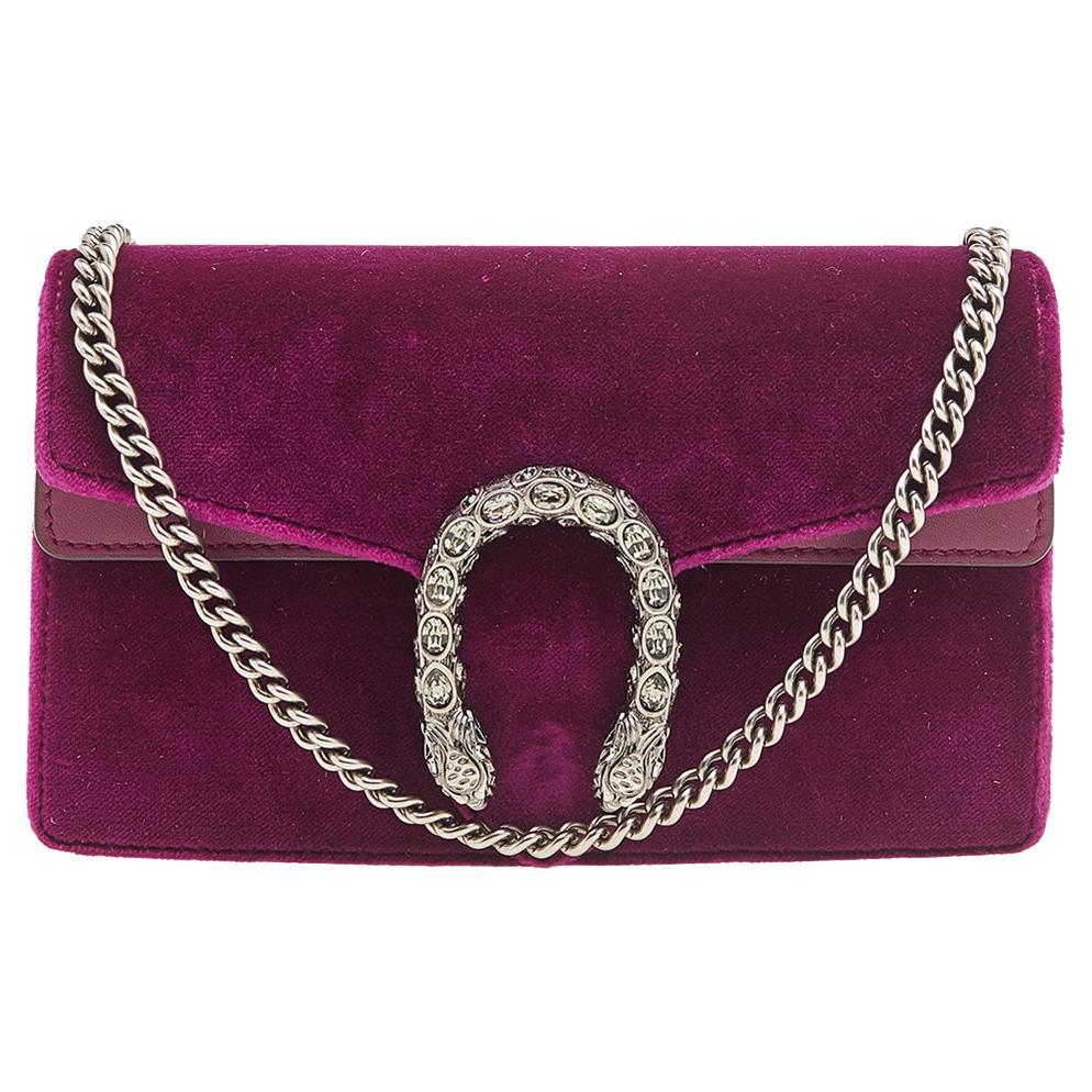 Gucci Purple Velvet and Leather Super Mini Dionysus Crossbody Bag