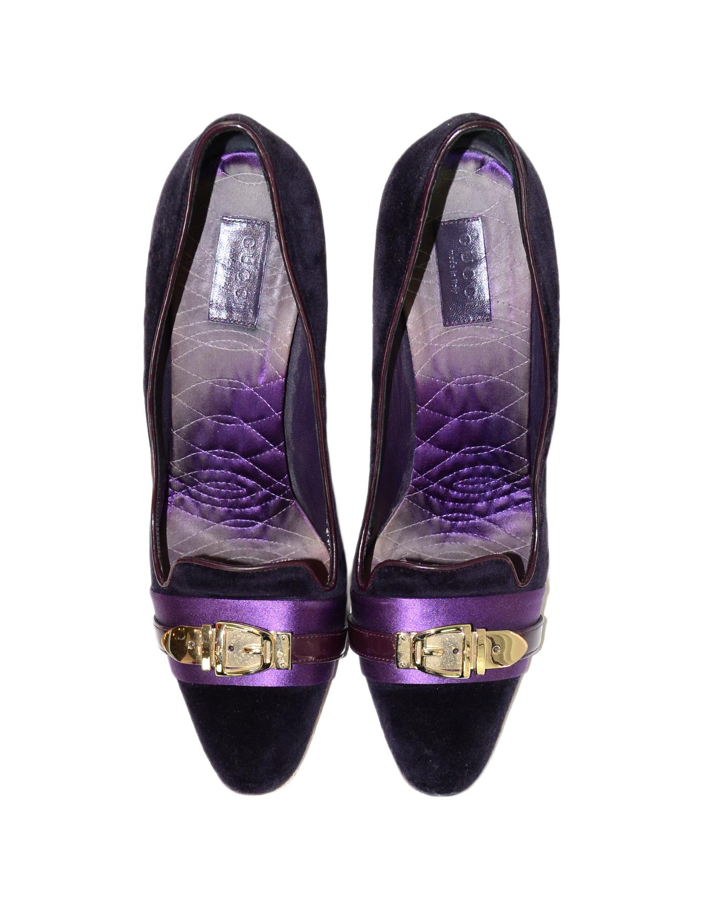Gucci Purple Velvet Heels W/ Goldtone Buckle Sz 9.5 In Good Condition In New York, NY