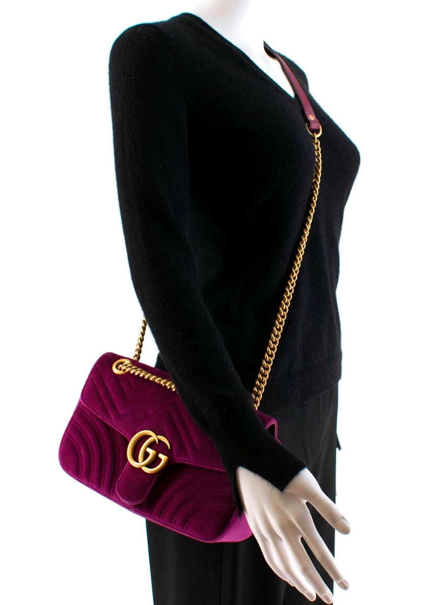 Women's Gucci Purple Velvet Marmont Quilted Shoulder Bag 26cm
