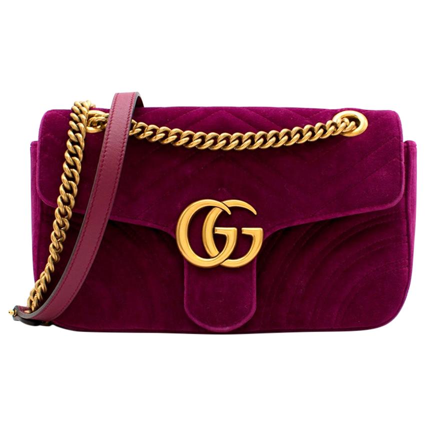 Gucci Purple Velvet Marmont Quilted Shoulder Bag 26cm