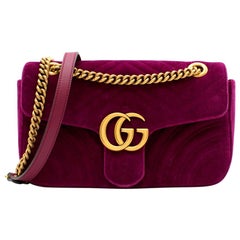Gucci Purple Velvet Marmont Quilted Shoulder Bag 26cm