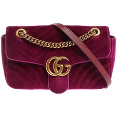 Gucci Purple Velvet Matelassé Small GG Marmont Shoulder Bag