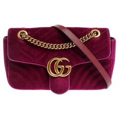 Gucci Purple Velvet Matelassé Small GG Marmont Shoulder Bag