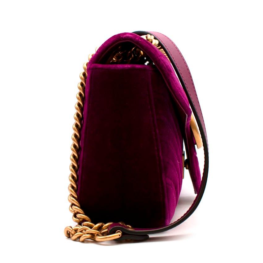 Black Gucci Purple Velvet Small GG Marmont Flap Bag For Sale