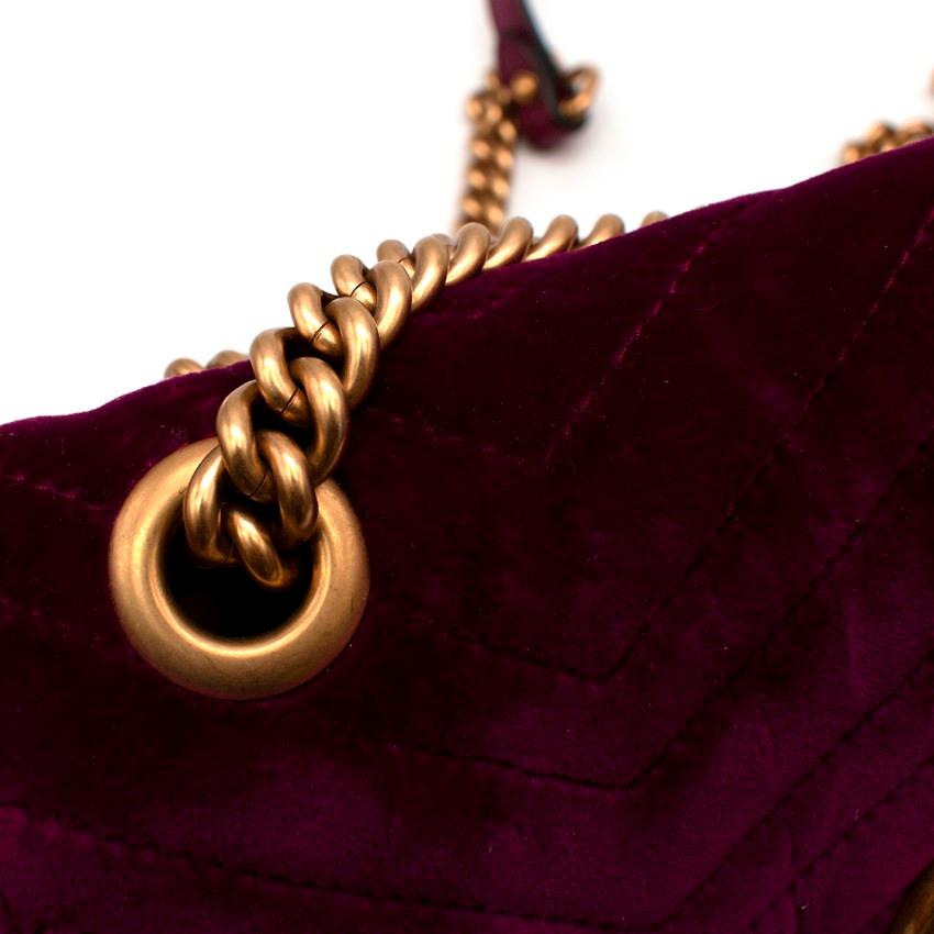 Gucci Purple Velvet Small GG Marmont Flap Bag In Excellent Condition For Sale In London, GB